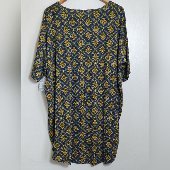 Lularoe Irma Elegant Blue and Yellow Patterned Women's Top - Picture 5 of 5